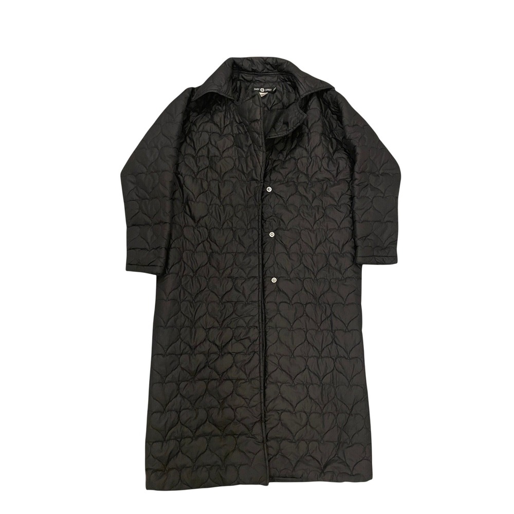 Black Heart Quilted Long Lightweight Coat Snap Front Jacket XS by Daisy Street